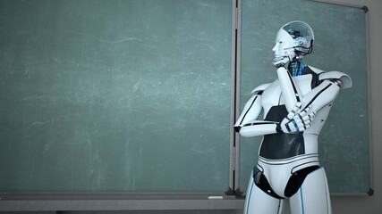 Wall Mural - Humanoid Robot Chalk Board Thinking Teacher