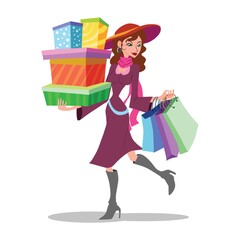 Sticker - lady with shopping bags