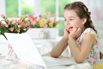 Portrait of cute girl using laptop at home