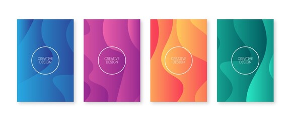 Wall Mural - minimal covers design set. wavy line and fluid colorful gradient