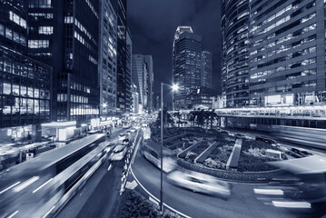 Wall Mural - Traffic in downtown of Hong Kong city at night