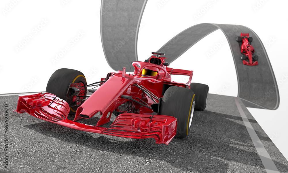 red f1 racecar on a wired track 2 - obrazy, fototapety, plakaty 