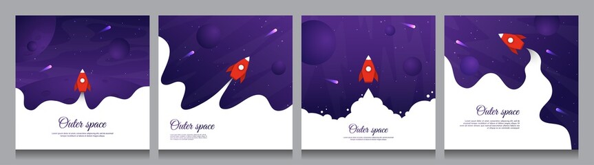 Wall Mural - vector flat illustration with text. outer space exploration wallpaper. element for design banner, so