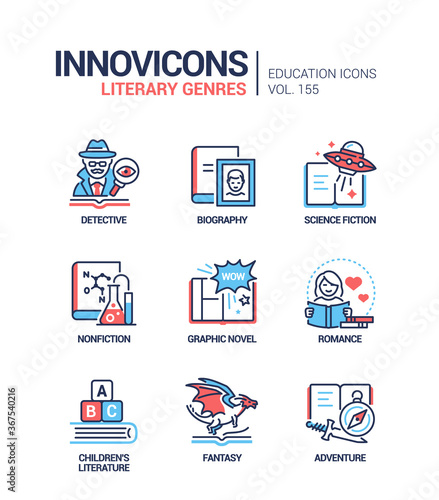 Cuadros en Lienzo Literary genres - line design style icons set
