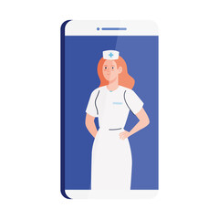 Poster - medicine online with nurse and smartphone, on white background vector illustration design