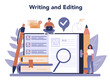 Copywriter online service or platform set. Idea of writing texts,