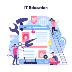 IT education concept. Student write software and create code