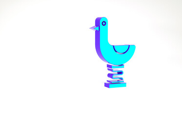 Poster - Turquoise Riding kid duck icon isolated on white background. Minimalism concept. 3d illustration 3D render.