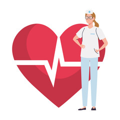 Wall Mural - nurse with heart pulse on background vector illustration design