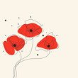 Hand drawn red poppy flowers. Vector illustration in minimalistic sketch style.