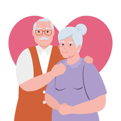 Poster - elderly couple smiling, old woman and old man with heart background vector illustration design