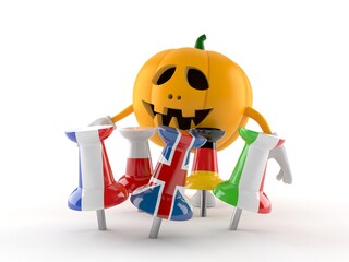 Poster - Halloween pumpkin character with thumbtacks in flags