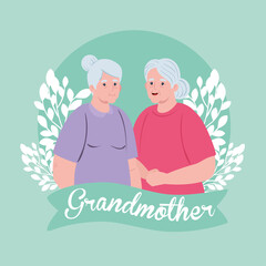 Canvas Print - cute old women, grandmothers with leaves decoration vector illustration design