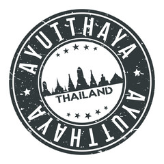  Ayutthaya Thailand Round Stamp Icon Skyline City Design Badge.