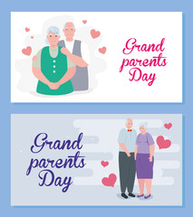 Poster - set cards of happy grand parents day with cute old people vector illustration design