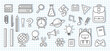 © Sylfida - School supplies icons. Paper stickers on sheet of school checkered notebook. Black and white design. Vector illustration