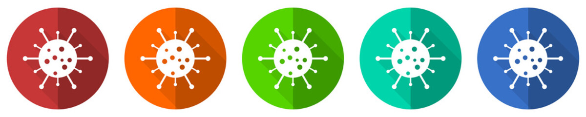Aufkleber - Virus icon set, coronavirus, covid-19, infection, red, blue, green and orange flat design web buttons isolated on white background, vector illustration