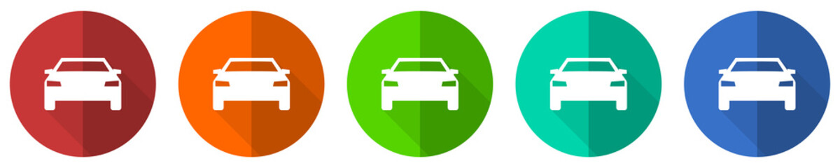 Aufkleber - Auto icon set, transport, transportation, car, red, blue, green and orange flat design web buttons isolated on white background, vector illustration