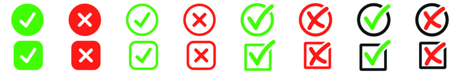 Fototapete - check marks icons and crosses