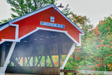 Jackson Covered Bridge In New Hampshire, Foliage Season Colors