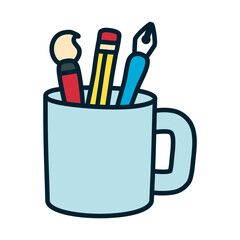 Poster - pencils cup holder icon, fill and line style