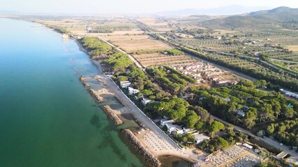 Wall Mural - Amazing aerial view of Tuscany coastline in summer season, Italy