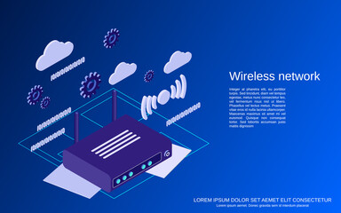 Wall Mural - wireless router flat 3d isometric vector concept illustration