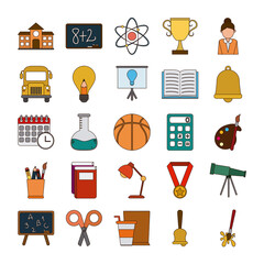 Wall Mural - school education knowledge elements flat icons set with shadow