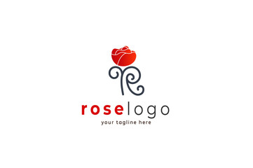 Rose with letter R  logo concept, for garden, cafe, fashion, beauty, nature template logo design, vector illustration