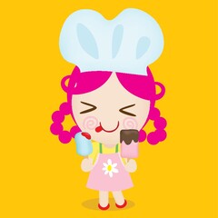 Sticker - girl chef holding ice cream sticks