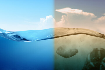 The difference between the clean and dirty ocean because of pollution