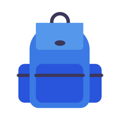 Poster - School Backpack, Blue Rucksack for Students, Travellers or Tourists Flat Style Vector Illustration on White Background