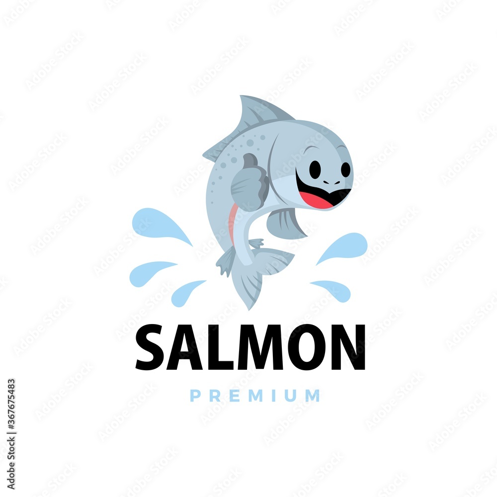 salmon thumb up mascot character logo vector icon illustration - obrazy, fototapety, plakaty 