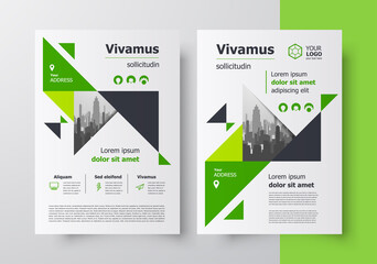 Sticker - Flyer brochure design template triangles green cover