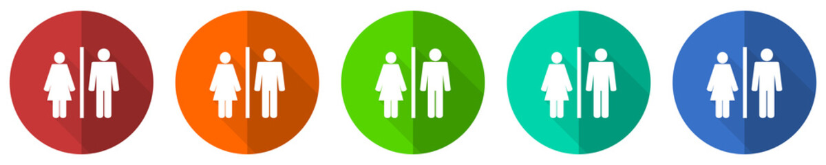 Aufkleber - Man and Woman icon set, red, blue, green and orange flat design web buttons isolated on white background, vector illustration