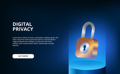 Wall Mural - 3D padlock floating with blue modern gradient futuristic illustration concept for security and digital personal privacy security