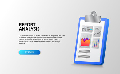Wall Mural - Report and data stats graph analysis with clipboard 3D for finance, business, accounting, office