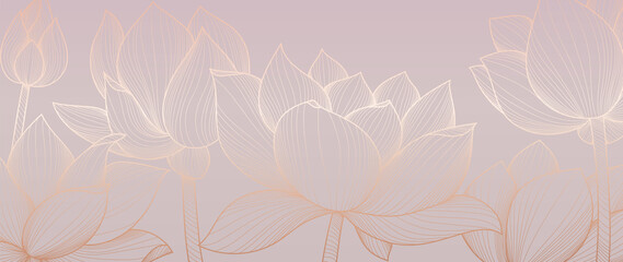 Wall Mural - golden lotus background pattern vector. tropical flower background design for cosmetics,health care,