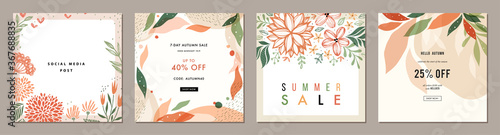 Fotomural Blush pink abstract square art templates with floral and geometric elements