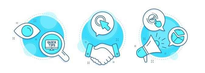 Wall Mural - click here, pie chart and web tutorials line icons set. handshake deal, research and promotion compl