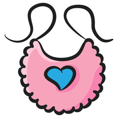 
Newborn clothing accessory, baby bib icon in doodle design.
