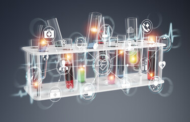 Aufkleber - Medical analysis in tubes samples on grey background 3D rendering