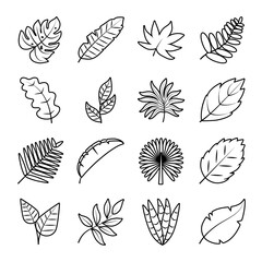 Wall Mural - tropical leaves line style icon set vector design