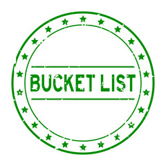 Sticker - Grunge green bucket list word round rubber seal stamp on white background