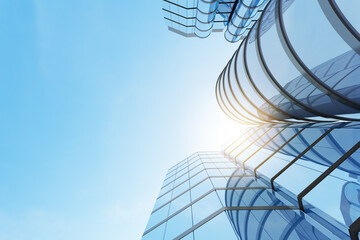 Poster - Abstract futuristic architecture, Skyscraper of curve glass office building. 3D render.	
