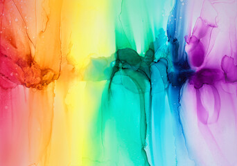 Abstract rainbow colorful background, wallpaper. Mixing acrylic paints. Modern art. Alcohol ink colors translucent. Alcohol Abstract contemporary art fluid.