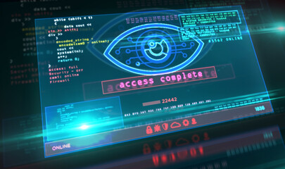  Cyber spying hacking and supervise eye symbol on screen illustration