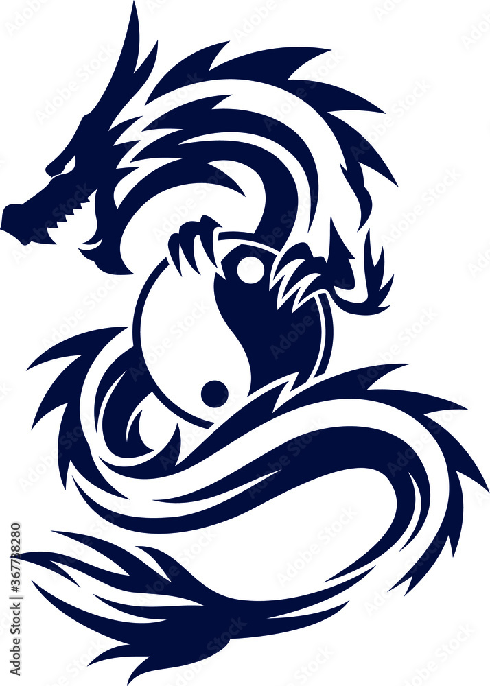 Tattoo Design of Chinese Dragon Holding Yin Yang Symbol Stock Vector ...