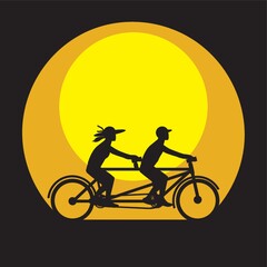 Poster - man and woman with tandem bicycle