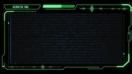 Aufkleber - Technology Futuristic UI HUD Big Data Digital Number Conde Information Screen Display Monitor. Particle Statistic Digit Random Security Code Virtual Reality Network Graphic Design.